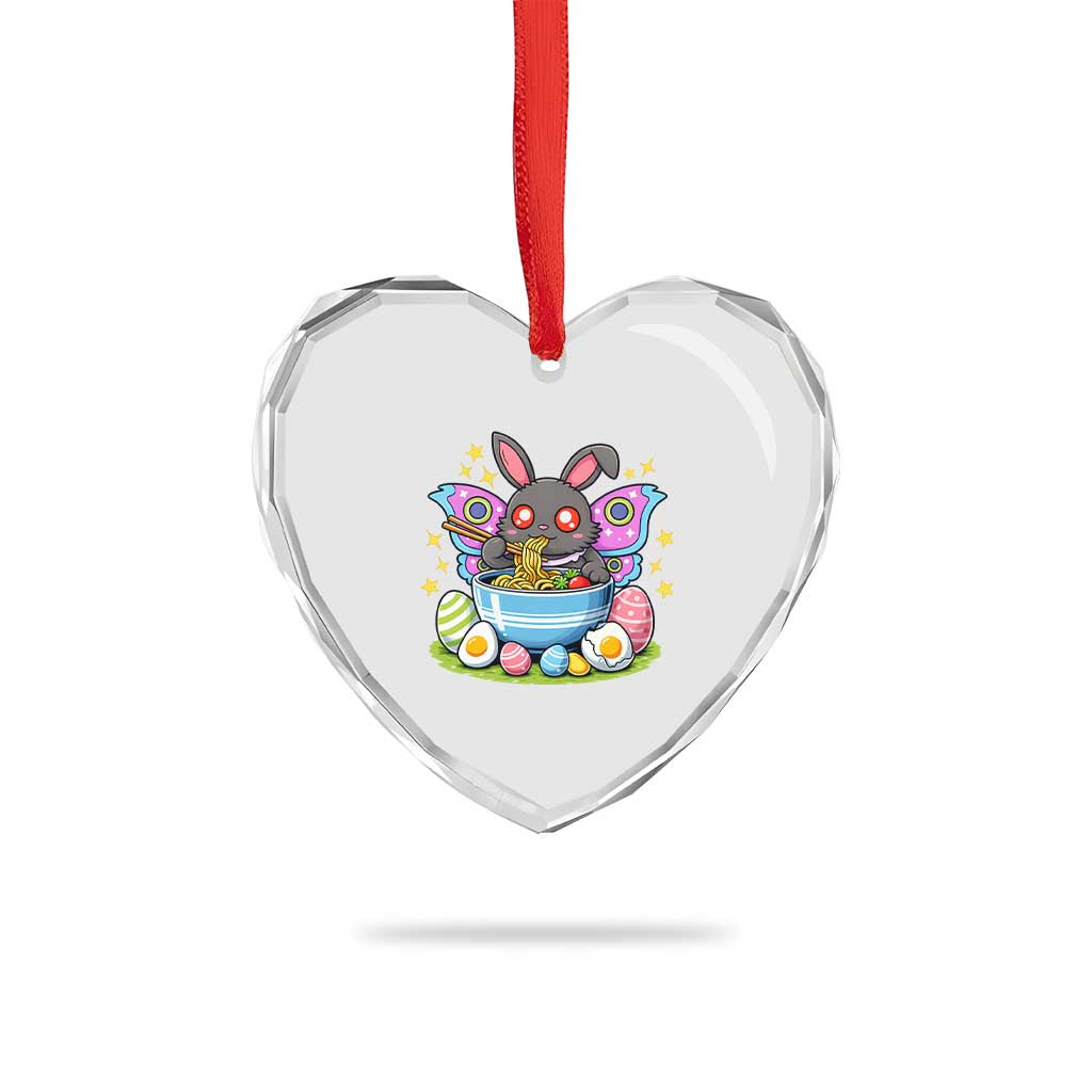 Funny Easter Mothman Eating Ramen Heart Crystal Glass Ornament Cryptid Lover Gift