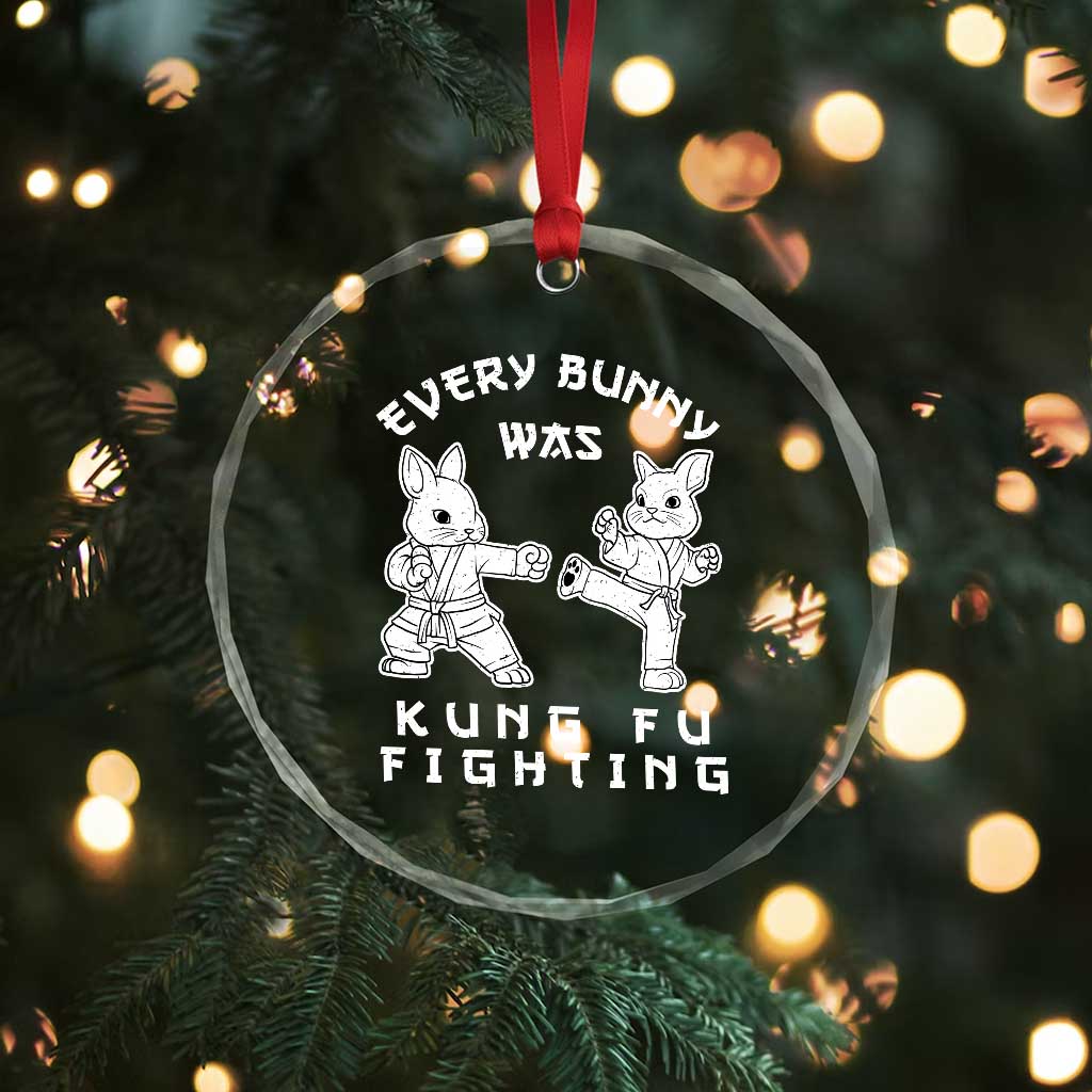 Funny Easter Rabbit Martial Arts Crystal Glass Ornament Every Bunny Was Kung Fu Fighting Cute Bunny Humor Gift