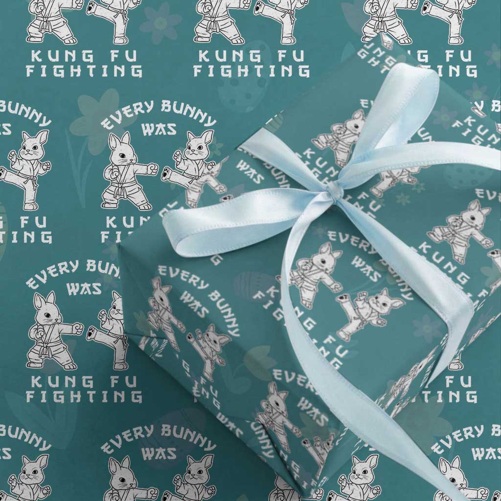 Funny Easter Rabbit Martial Arts Wrapping Paper Roll Every Bunny Was Kung Fu Fighting Cute Bunny Humor Gift