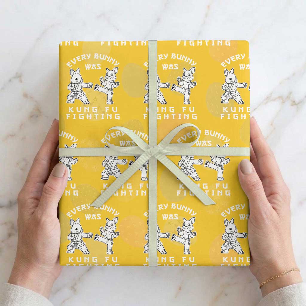 Funny Easter Rabbit Martial Arts Wrapping Paper Roll Every Bunny Was Kung Fu Fighting Cute Bunny Humor Gift