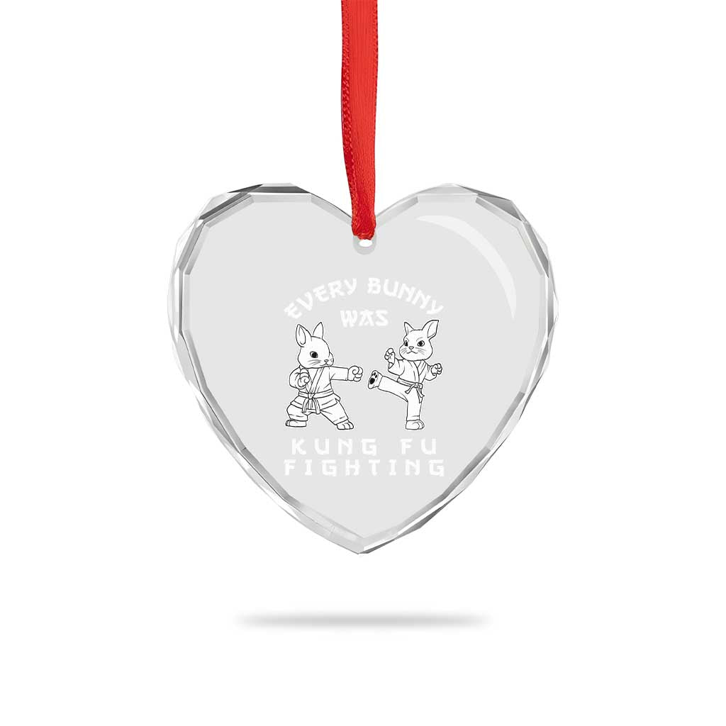 Funny Easter Rabbit Martial Arts Heart Crystal Glass Ornament Every Bunny Was Kung Fu Fighting Cute Bunny Humor Gift
