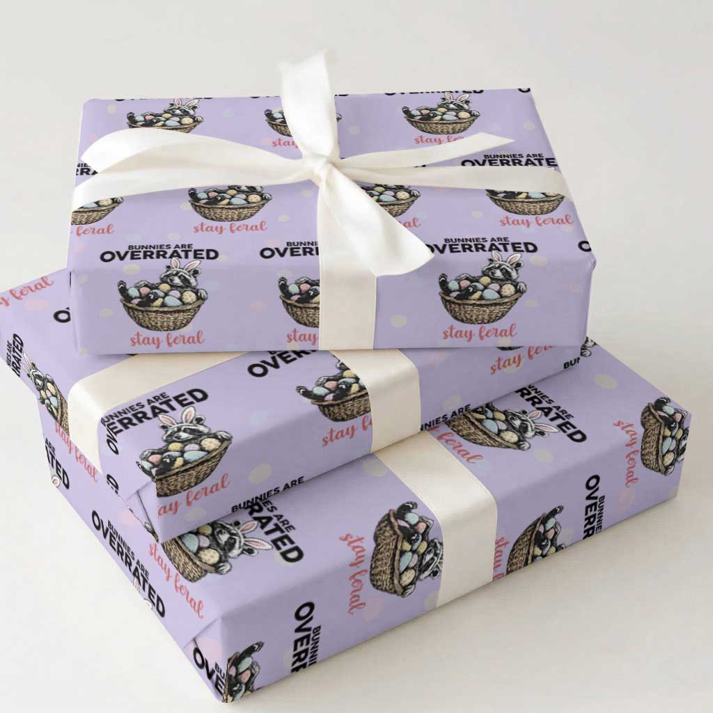 Funny Easter Raccoon Bunny Wrapping Paper Roll Bunnies Are Overrated Stay Feral
