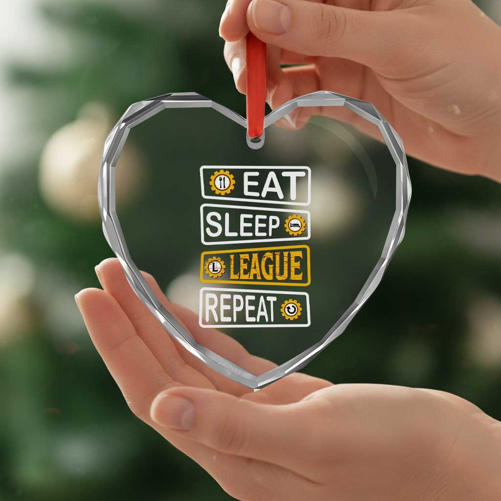 Funny Eat Sleep League Repeat Heart Crystal Glass Ornament Gaming Quote Gift For Gamer - Wonder Print Shop