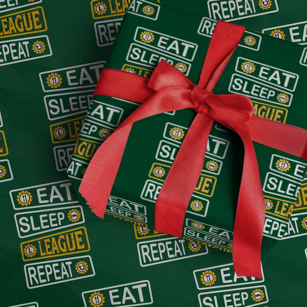 Funny Eat Sleep League Repeat Wrapping Paper Roll Gaming Quote Gift For Gamer - Wonder Print Shop