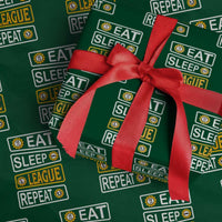 Funny Eat Sleep League Repeat Wrapping Paper Roll Gaming Quote Gift For Gamer - Wonder Print Shop