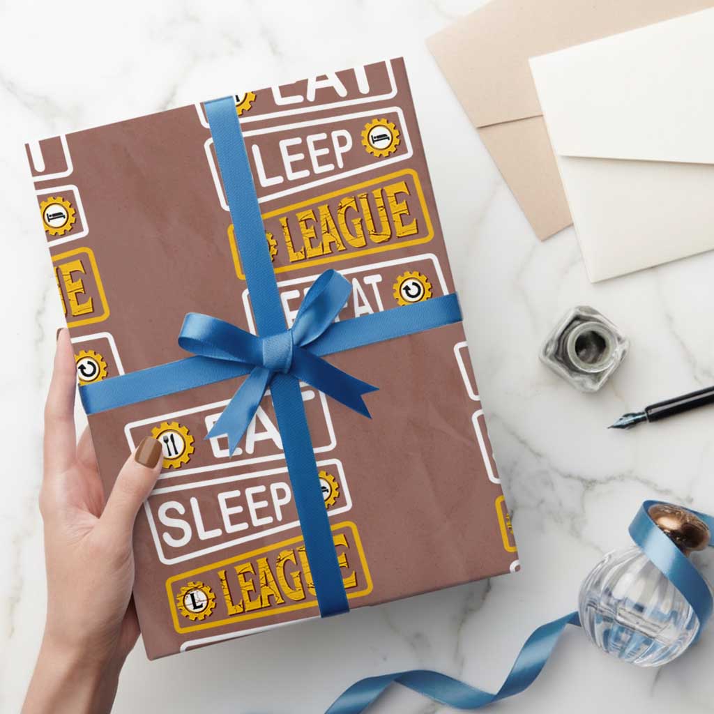 Funny Eat Sleep League Repeat Wrapping Paper Roll Gaming Quote Gift For Gamer - Wonder Print Shop