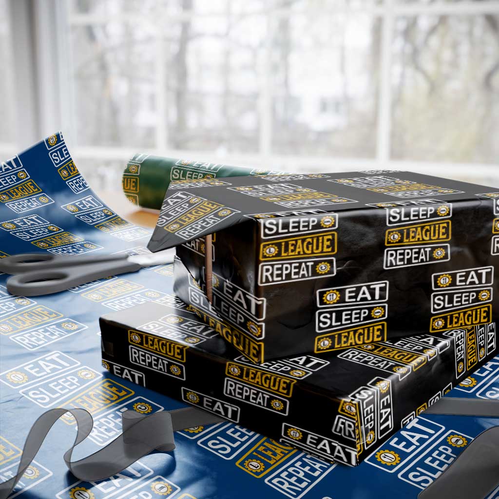 Funny Eat Sleep League Repeat Wrapping Paper Roll Gaming Quote Gift For Gamer - Wonder Print Shop