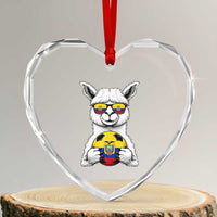 Funny Ecuador Alpaca Soccer Lover Heart Crystal Glass Ornament South American Pride Gift