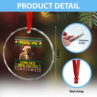 Funny Ed Gein Christmas Meme Crystal Glass Ornament Drinking Wine Eating This Sinful Cold Cuts Viral Scene - Wonder Print Shop