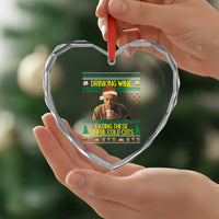 Funny Ed Gein Christmas Meme Heart Crystal Glass Ornament Drinking Wine Eating This Sinful Cold Cuts Viral Scene - Wonder Print Shop