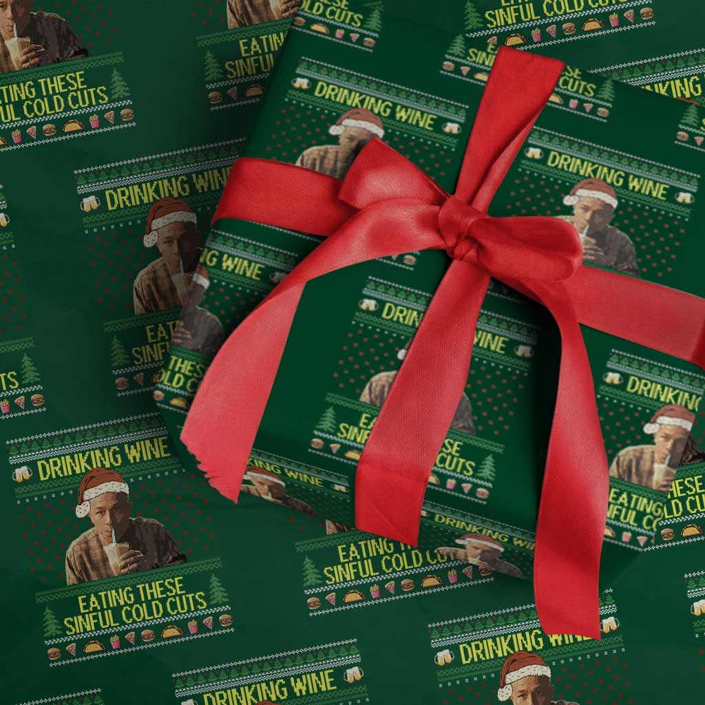 Funny Ed Gein Christmas Meme Wrapping Paper Roll Drinking Wine Eating This Sinful Cold Cuts Viral Scene - Wonder Print Shop