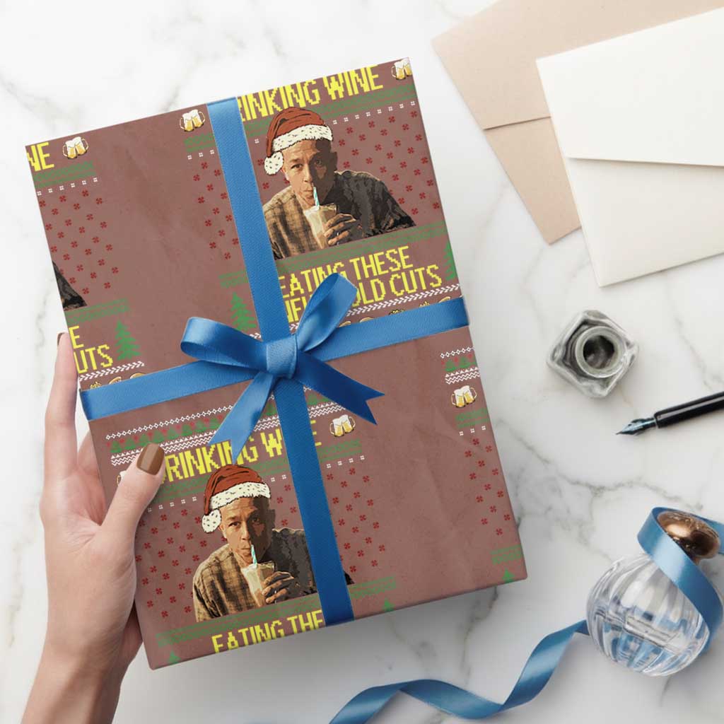 Funny Ed Gein Christmas Meme Wrapping Paper Roll Drinking Wine Eating This Sinful Cold Cuts Viral Scene - Wonder Print Shop