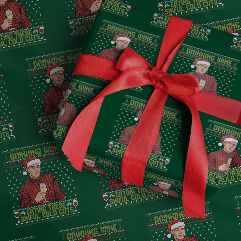 Funny Ed Gein Christmas Meme Wrapping Paper Roll Drinking Wine Eating This Sinful Cold Cuts Viral Scene Naughty Holiday - Wonder Print Shop