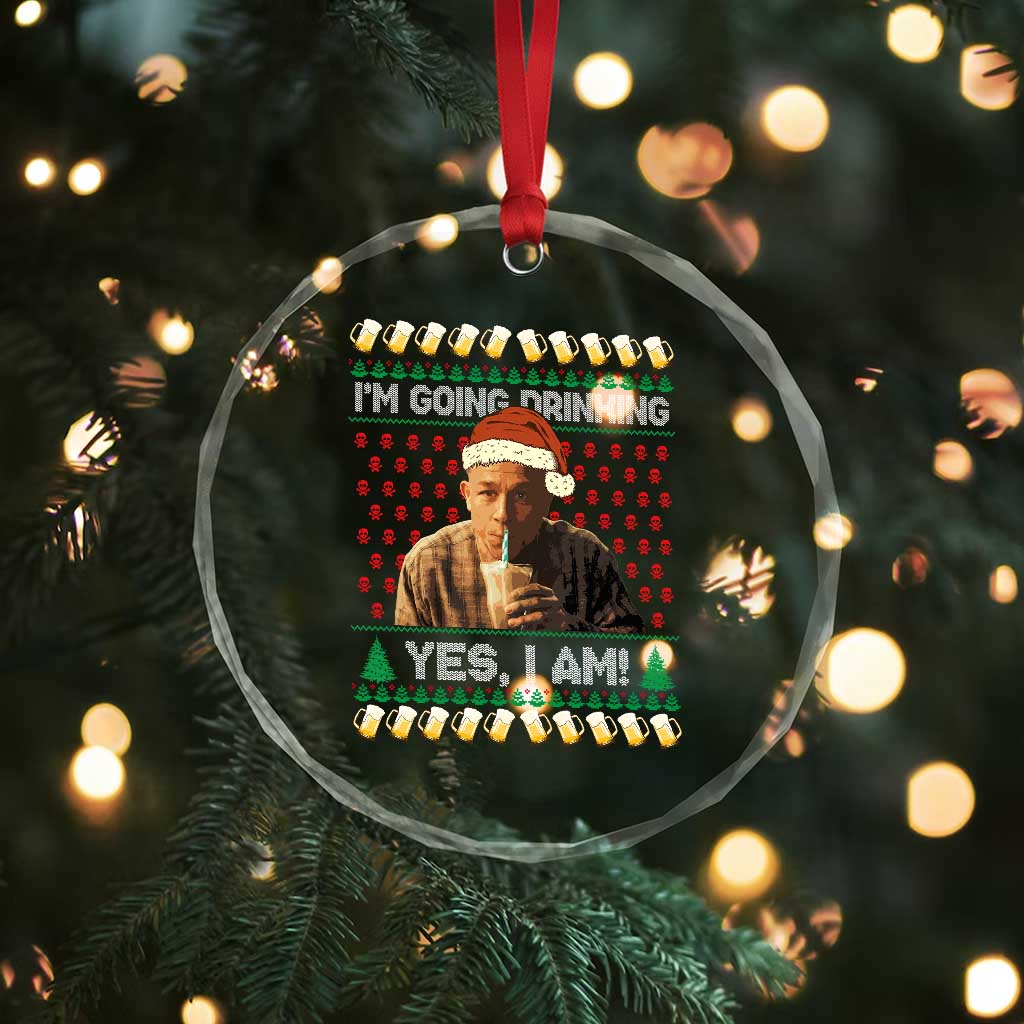 Funny Ed Gein Drinking Wine Crystal Glass Ornament Im Going Drinking Yes I Am Christmas Meme - Wonder Print Shop