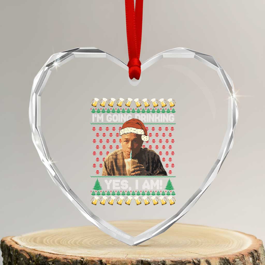 Funny Ed Gein Drinking Wine Heart Crystal Glass Ornament Im Going Drinking Yes I Am Christmas Meme - Wonder Print Shop
