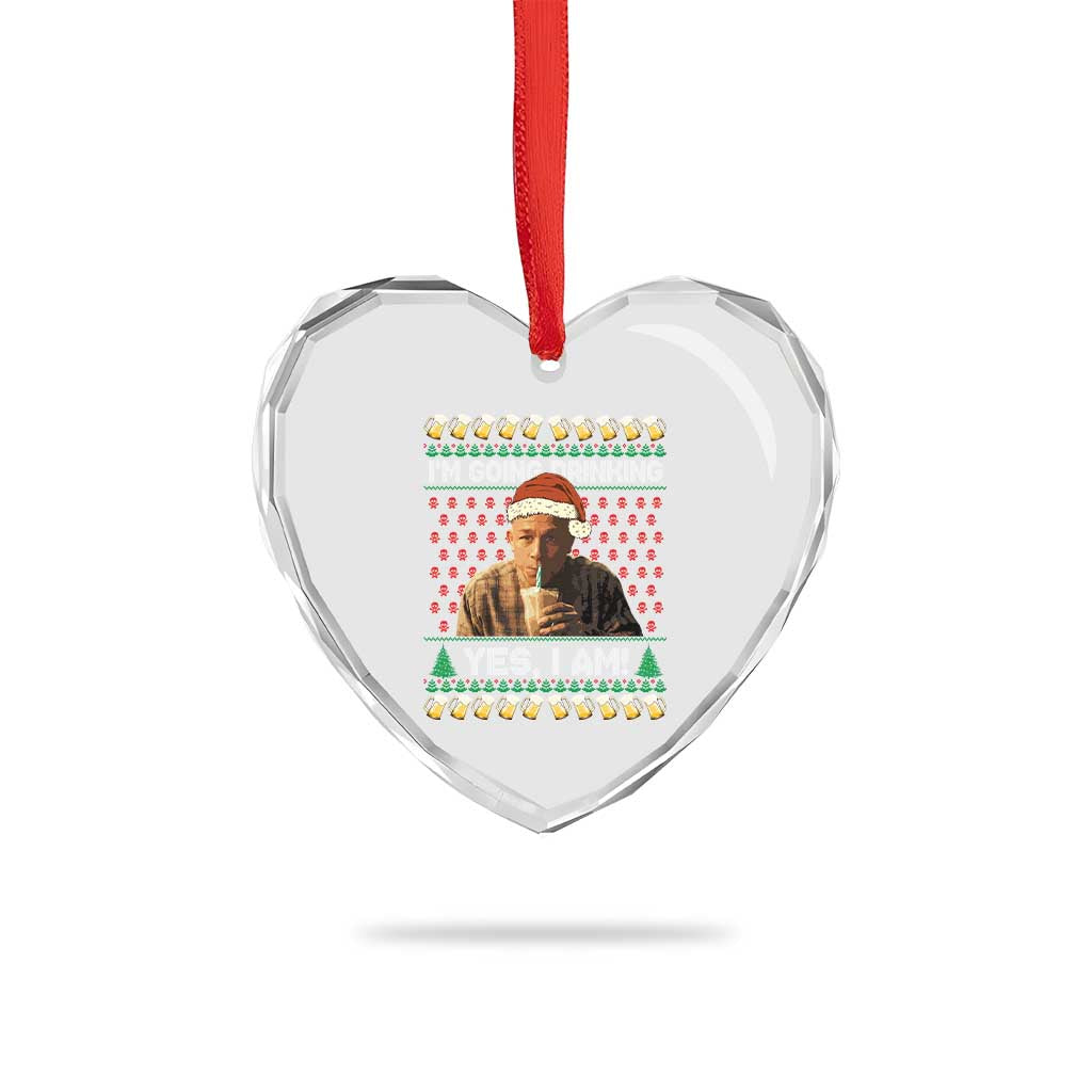 Funny Ed Gein Drinking Wine Heart Crystal Glass Ornament Im Going Drinking Yes I Am Christmas Meme - Wonder Print Shop