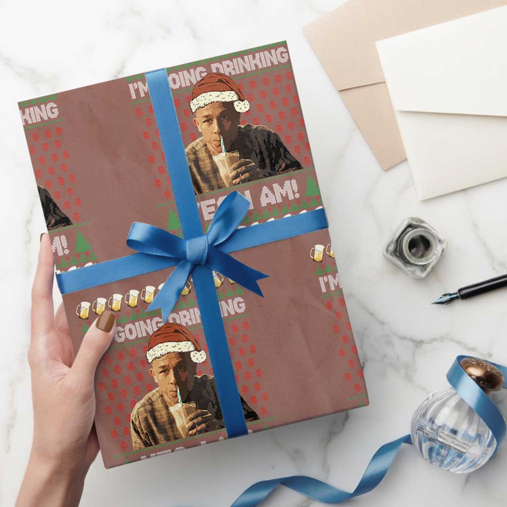 Funny Ed Gein Drinking Wine Wrapping Paper Roll Im Going Drinking Yes I Am Christmas Meme - Wonder Print Shop