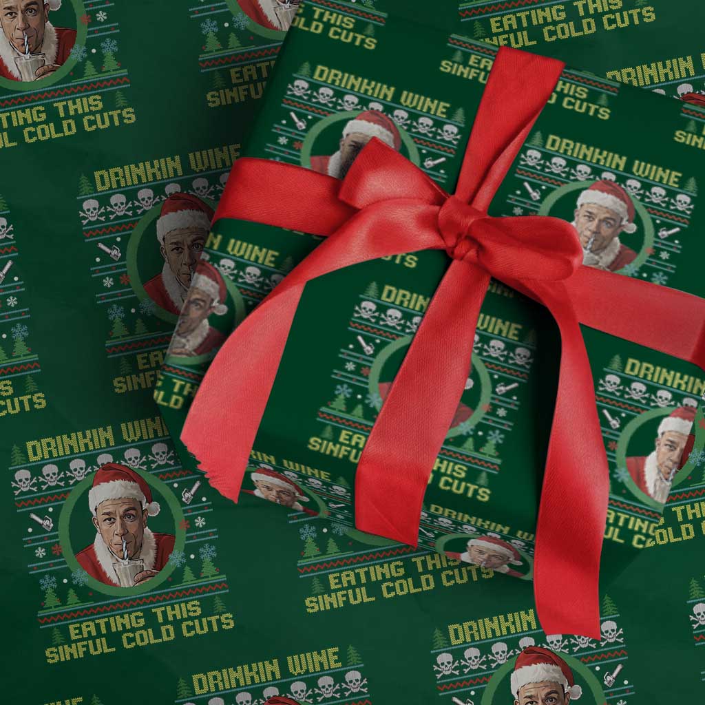 Funny Ed Gein Horror Christmas Meme Wrapping Paper Roll Drinking Wine Eating This Sinful Cold Cuts Viral Scene - Wonder Print Shop