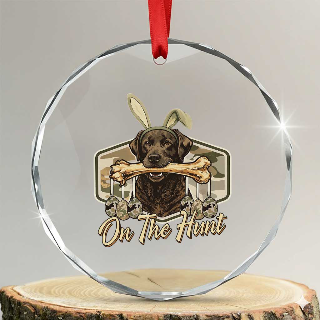 Funny Egg Hunter Crystal Glass Ornament On The Hunt Camo Easter Labrador Dog