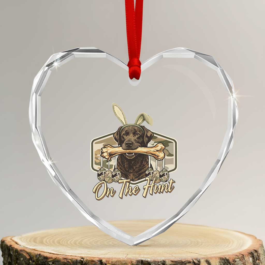 Funny Egg Hunter Heart Crystal Glass Ornament On The Hunt Camo Easter Labrador Dog