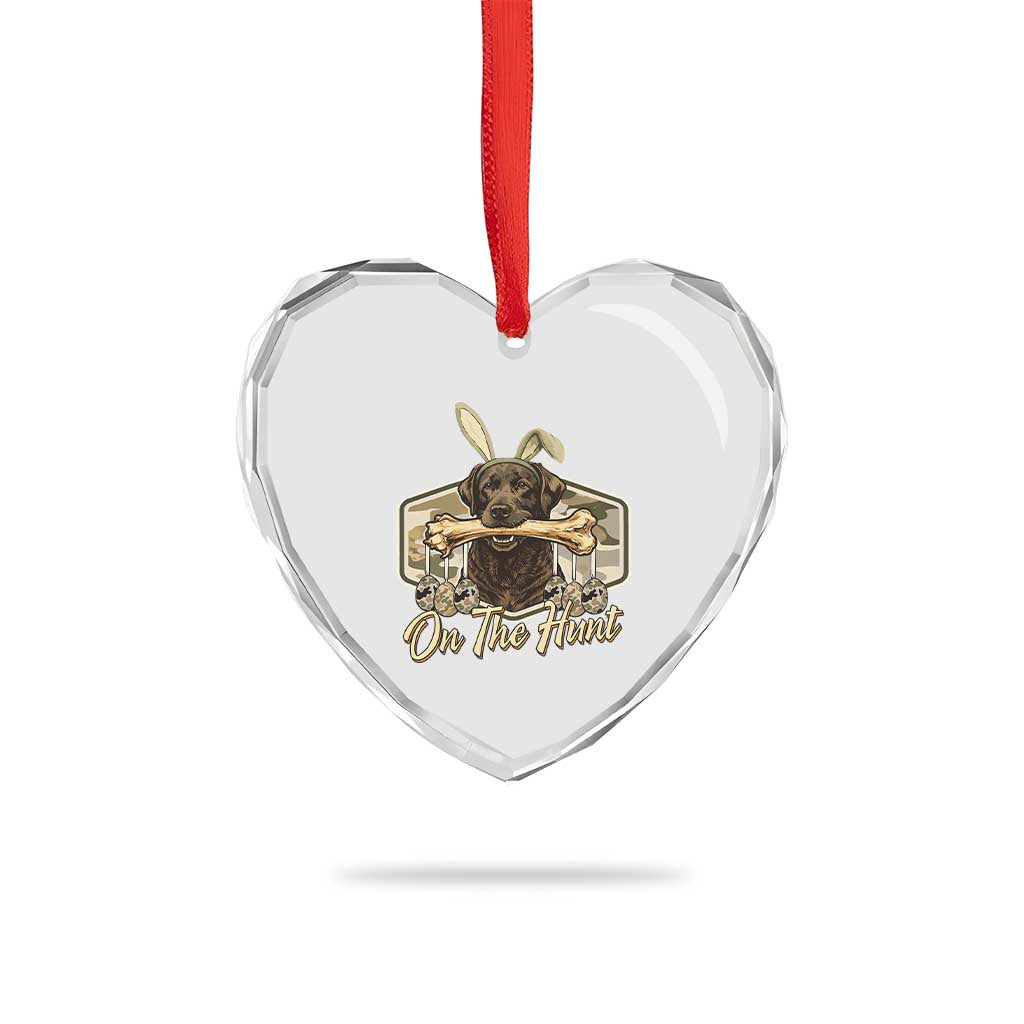 Funny Egg Hunter Heart Crystal Glass Ornament On The Hunt Camo Easter Labrador Dog