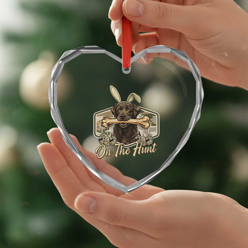 Funny Egg Hunter Heart Crystal Glass Ornament On The Hunt Camo Easter Labrador Dog