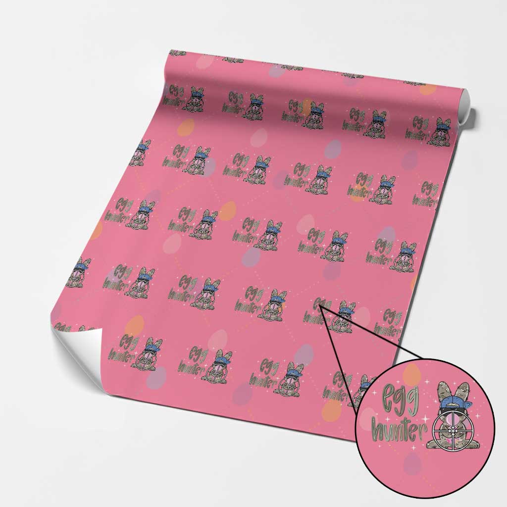 Funny Egg Hunter Wrapping Paper Roll Bunny Hunting Backward Cap Camouflage
