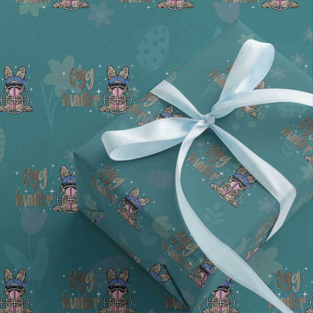 Funny Egg Hunter Wrapping Paper Roll Bunny Hunting Backward Cap Camouflage