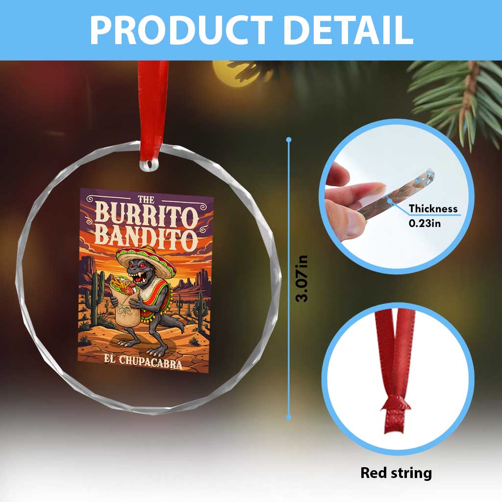 Funny El Chupacabra Burrito Bandito Crystal Glass Ornament Cinco De Mayo Gift