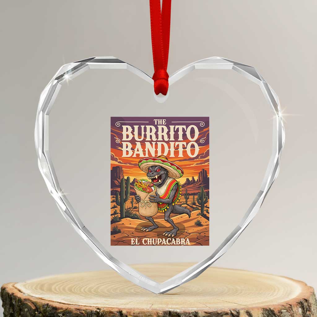 Funny El Chupacabra Burrito Bandito Heart Crystal Glass Ornament Cinco De Mayo Gift