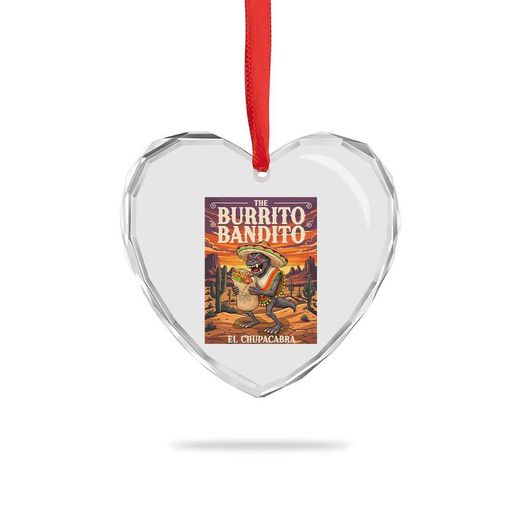 Funny El Chupacabra Burrito Bandito Heart Crystal Glass Ornament Cinco De Mayo Gift