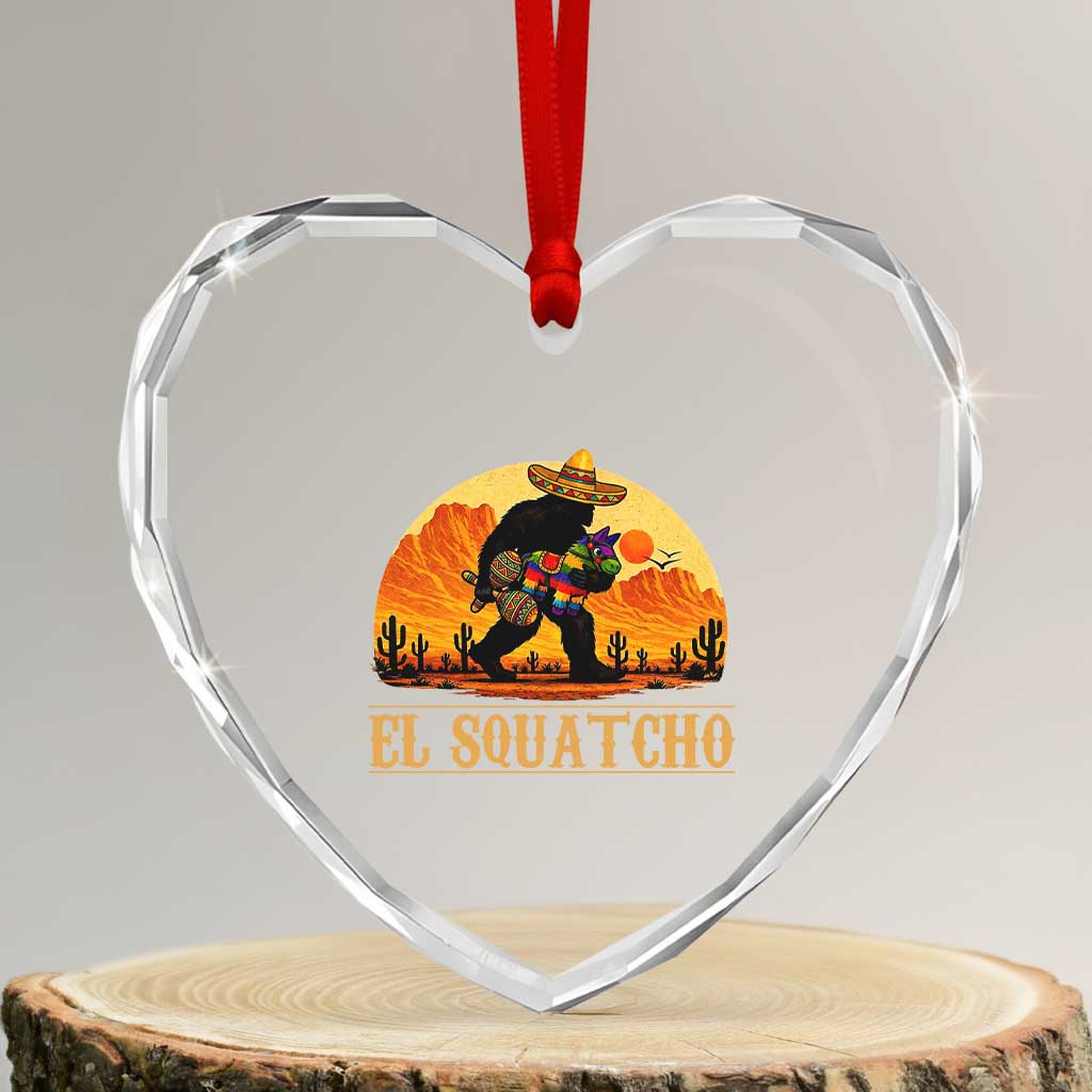 Funny El Squatcho Cinco De Mayo Fiesta Gift Heart Crystal Glass Ornament