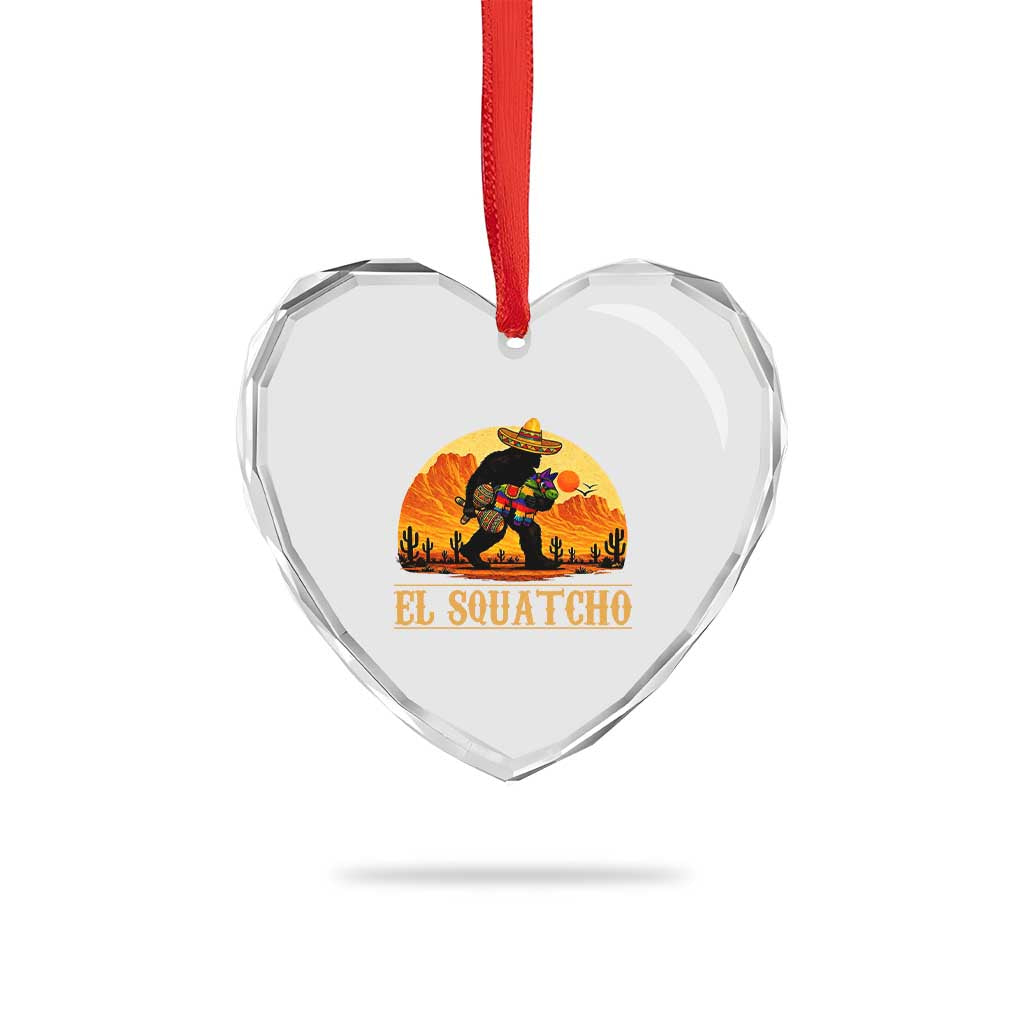 Funny El Squatcho Cinco De Mayo Fiesta Gift Heart Crystal Glass Ornament