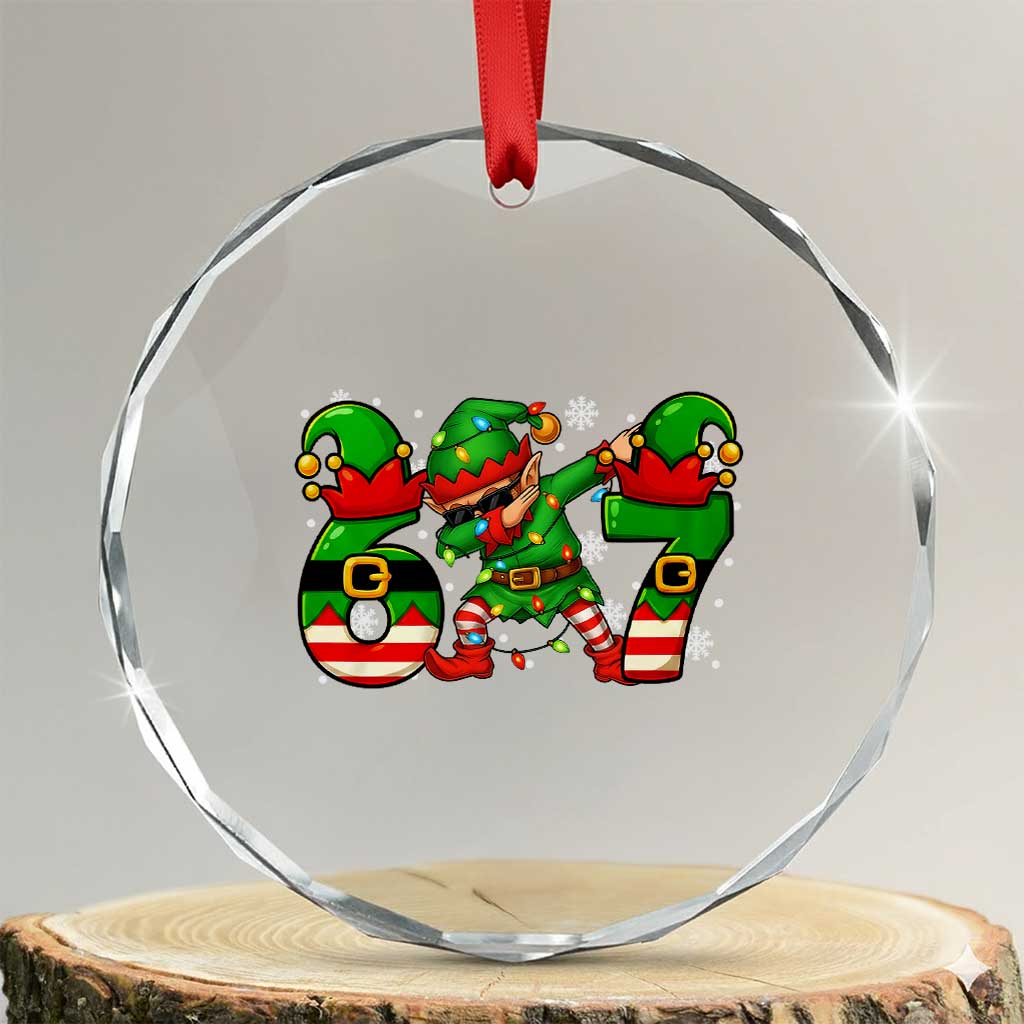 Funny Elf Dab Six Seven Meme Crystal Glass Ornament Christmas Trending 67 Gift - Wonder Print Shop