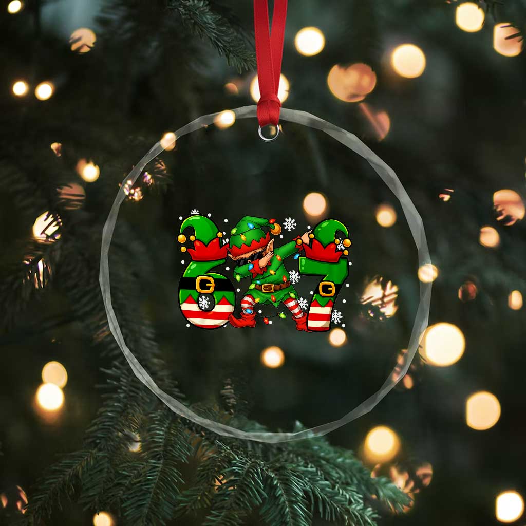 Funny Elf Dab Six Seven Meme Crystal Glass Ornament Christmas Trending 67 Gift - Wonder Print Shop