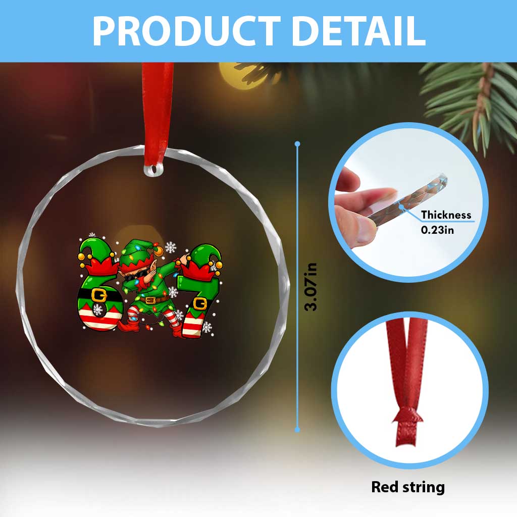 Funny Elf Dab Six Seven Meme Crystal Glass Ornament Christmas Trending 67 Gift - Wonder Print Shop
