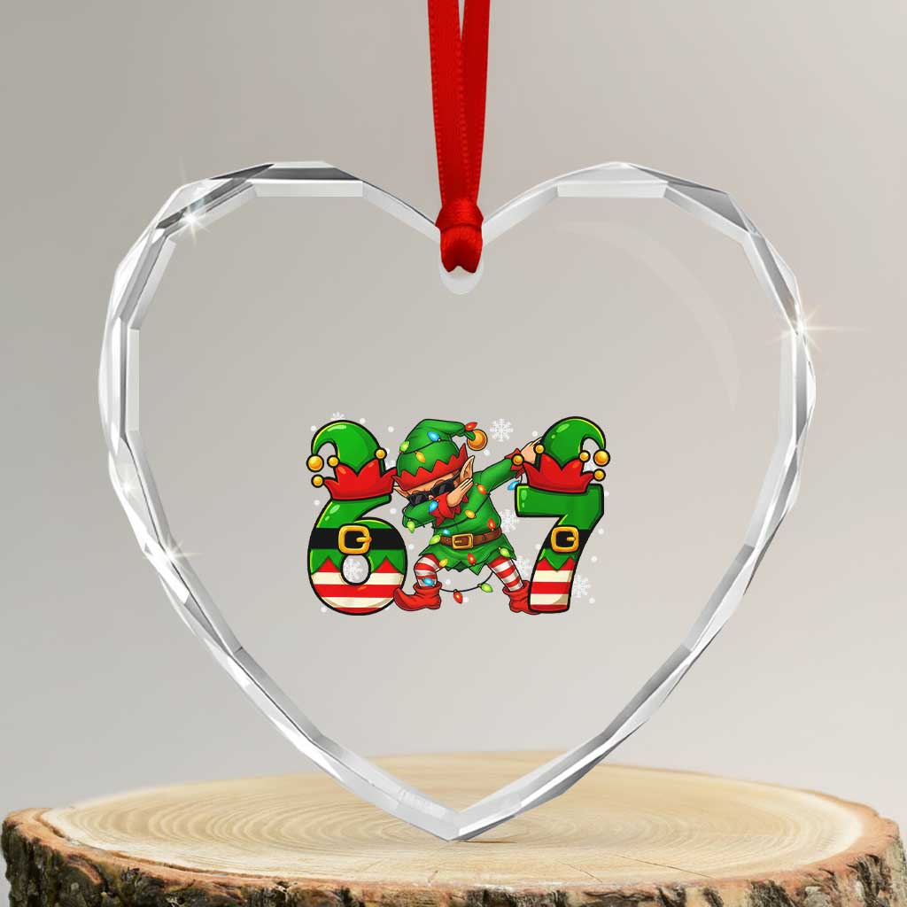 Funny Elf Dab Six Seven Meme Heart Crystal Glass Ornament Christmas Trending 67 Gift - Wonder Print Shop