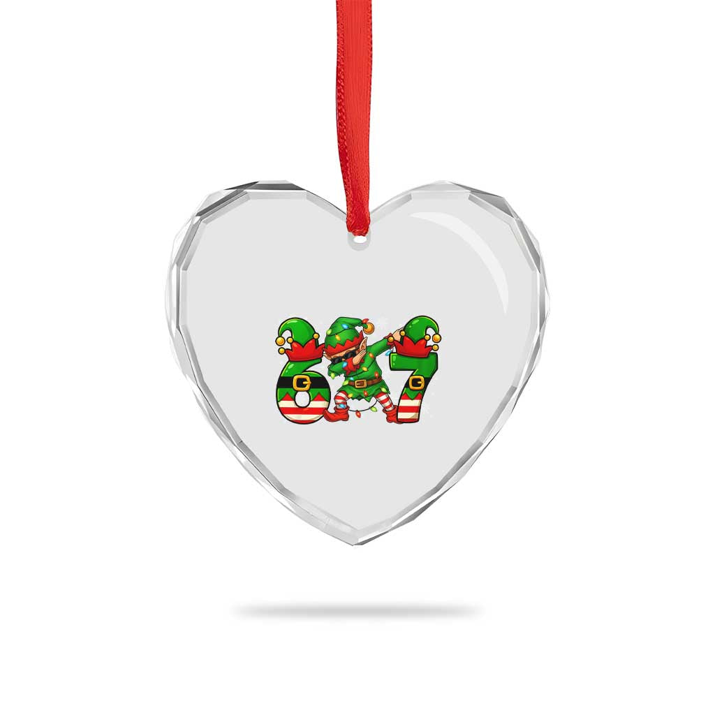 Funny Elf Dab Six Seven Meme Heart Crystal Glass Ornament Christmas Trending 67 Gift - Wonder Print Shop