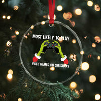 Funny Elf Hand Christmas Crystal Glass Ornament Most Likely To Play Video Games On Christmas - Wonder Print Shop