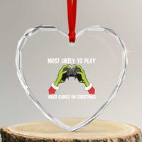 Funny Elf Hand Christmas Heart Crystal Glass Ornament Most Likely To Play Video Games On Christmas - Wonder Print Shop