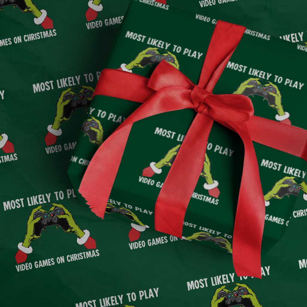 Funny Elf Hand Christmas Wrapping Paper Roll Most Likely To Play Video Games On Christmas - Wonder Print Shop