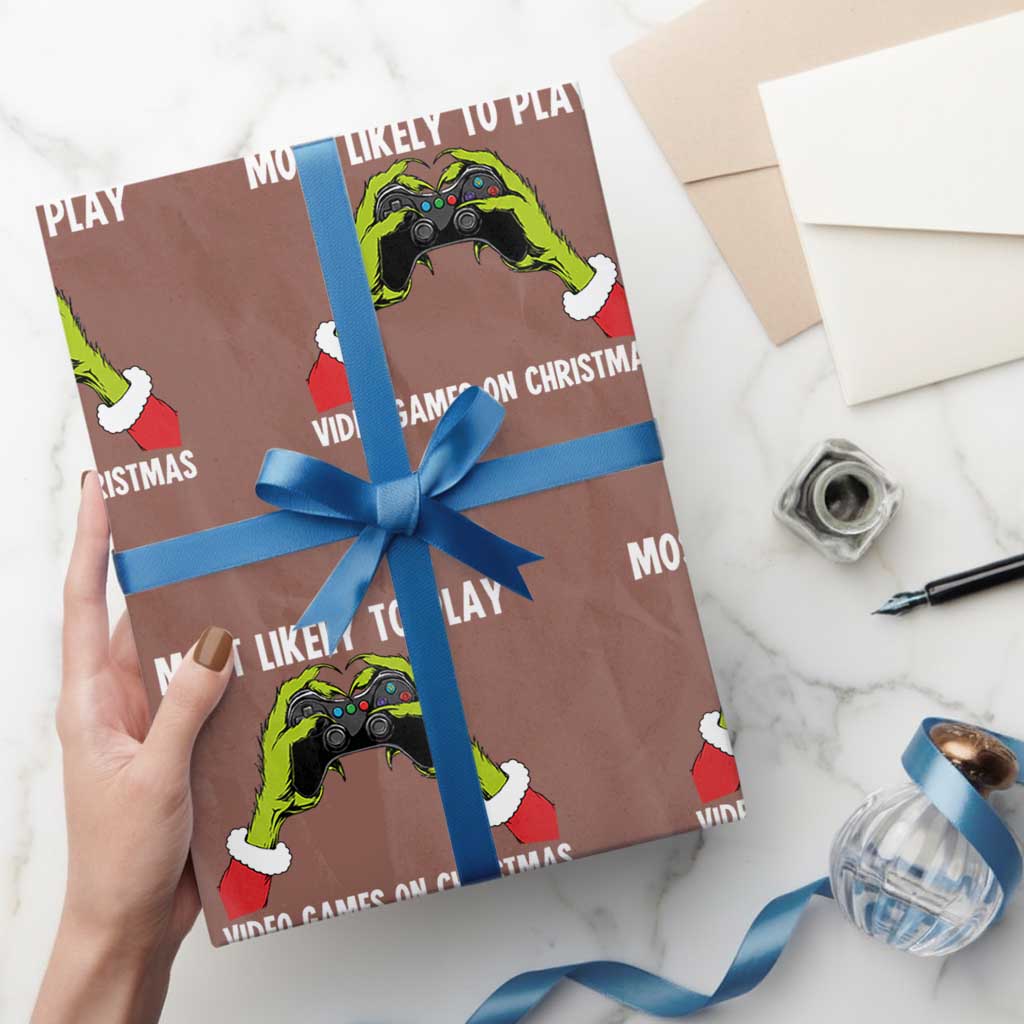 Funny Elf Hand Christmas Wrapping Paper Roll Most Likely To Play Video Games On Christmas - Wonder Print Shop