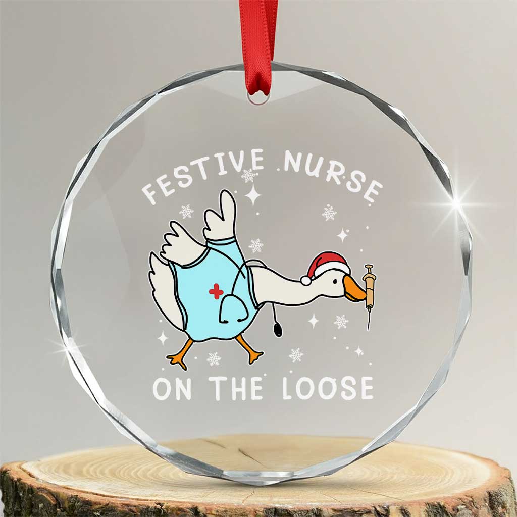 Funny ER Nurse Goose Christmas Crystal Glass Ornament Festive Nurses On The Loose - Wonder Print Shop
