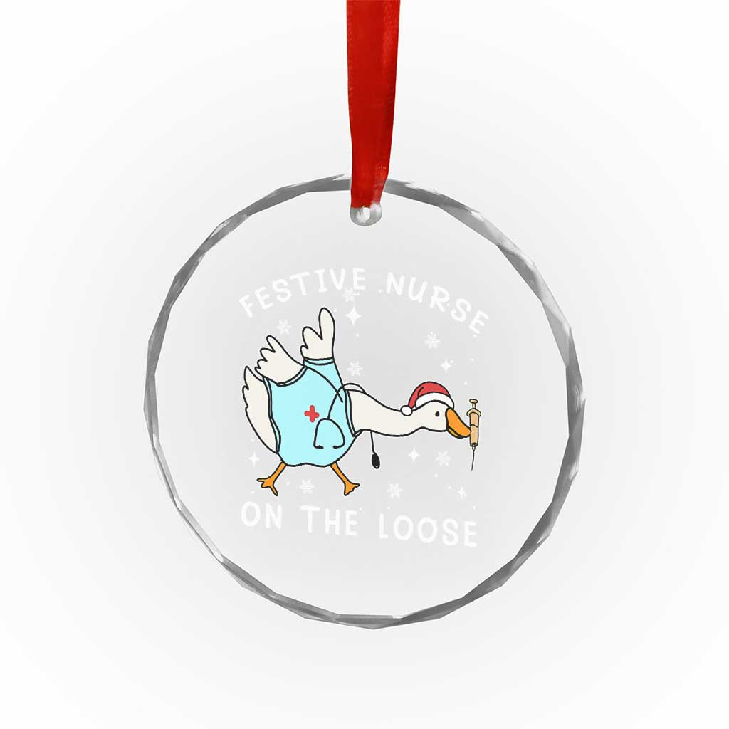Funny ER Nurse Goose Christmas Crystal Glass Ornament Festive Nurses On The Loose - Wonder Print Shop