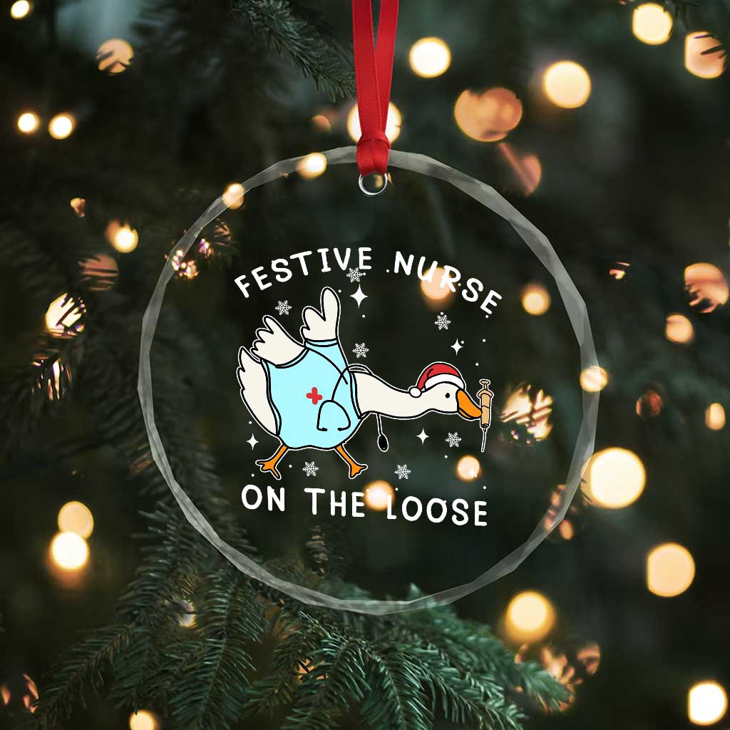 Funny ER Nurse Goose Christmas Crystal Glass Ornament Festive Nurses On The Loose - Wonder Print Shop