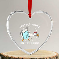 Funny ER Nurse Goose Christmas Heart Crystal Glass Ornament Festive Nurses On The Loose - Wonder Print Shop
