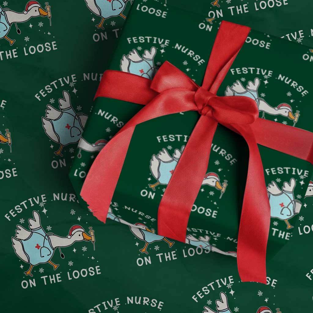 Funny ER Nurse Goose Christmas Wrapping Paper Roll Festive Nurses On The Loose - Wonder Print Shop
