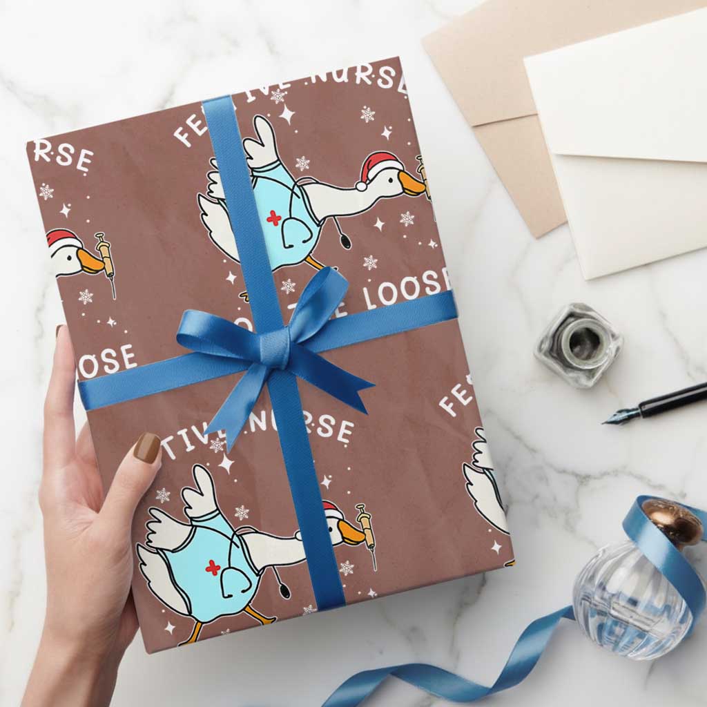 Funny ER Nurse Goose Christmas Wrapping Paper Roll Festive Nurses On The Loose - Wonder Print Shop