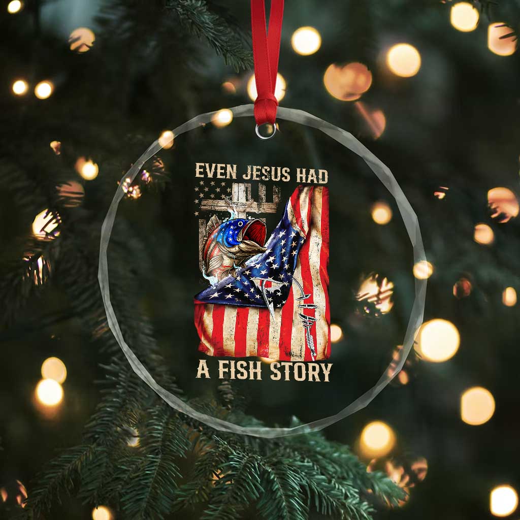 Funny Even Jesus Had A Fish Story Crystal Glass Ornament Fisherman Christian Fishing TS11