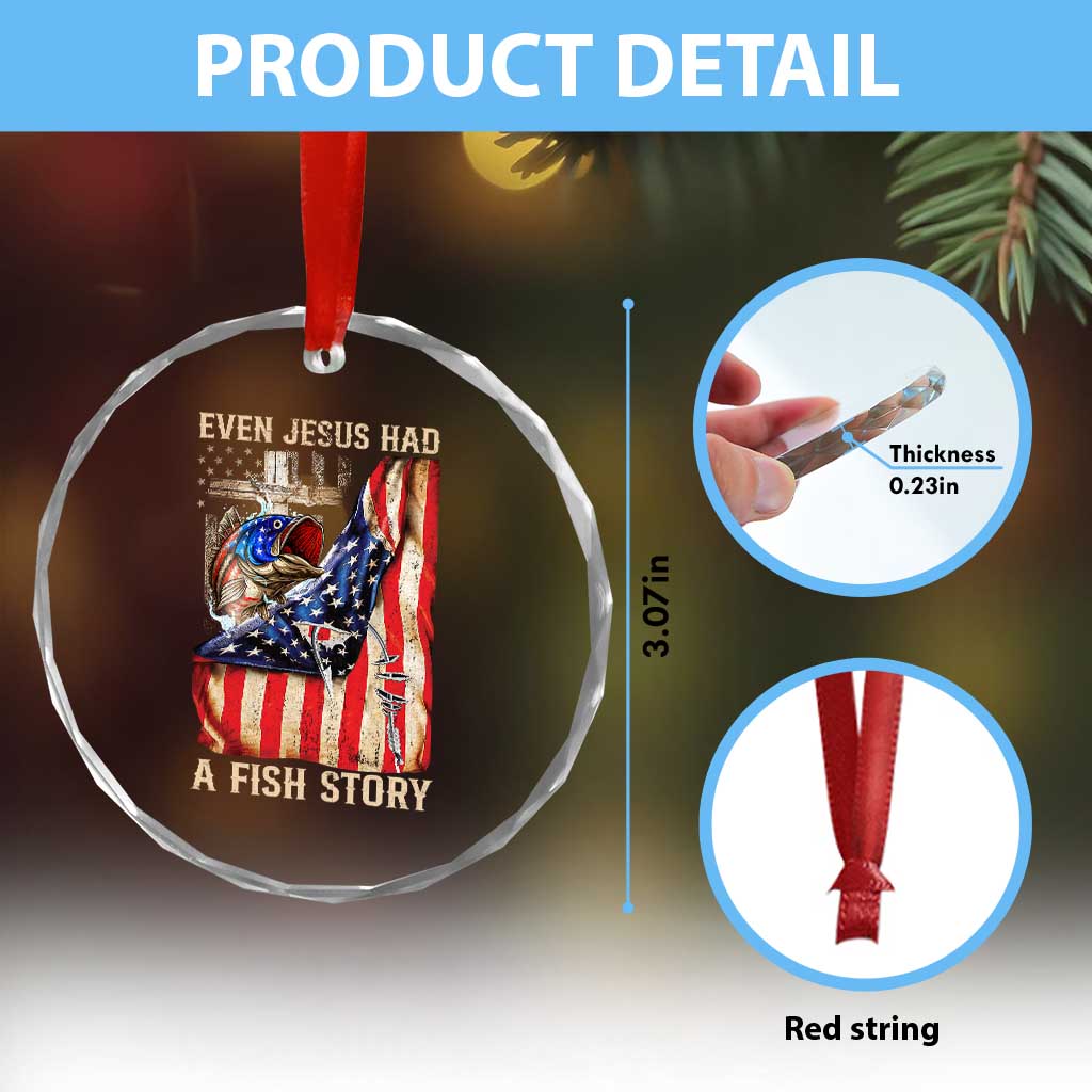 Funny Even Jesus Had A Fish Story Crystal Glass Ornament Fisherman Christian Fishing TS11